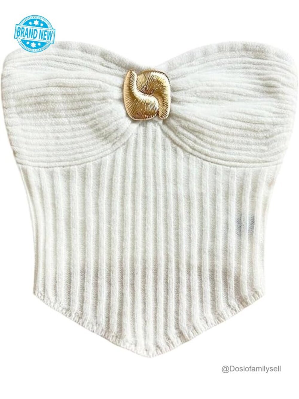Ribbed Knit Bandeau Tube Top with Metal Decor Asymmetrical